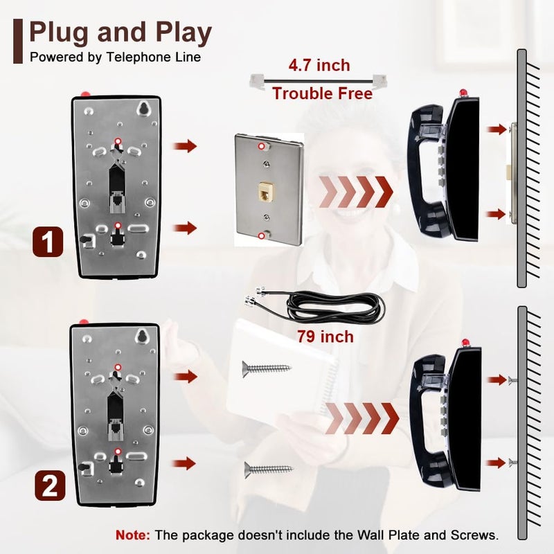 HTMengt Traditional Wall Phone (Hearing Aid Compatible),2554 Wall Telephone Ringing Indicator,Retro Wall Phones for Landline Mechanical Ring,Old Wall Mount Telephone for School,Home,Kitchen,Black - Image 5